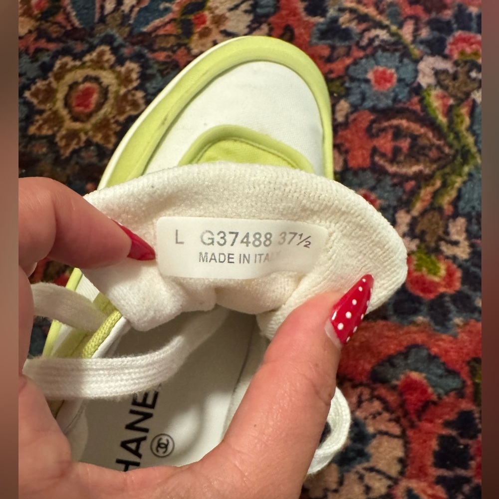 Chanel Fabric Womens Logo Sneakers 37.5 Yellow White - Picture 6 of 12